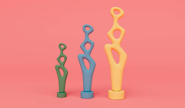 3d render award statue prize on pink background - oscar statuette imagens e fotografias de stock