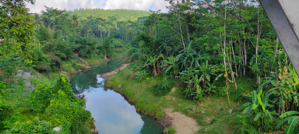 View of the small river from the bridge in the Banjar area, Indonesia