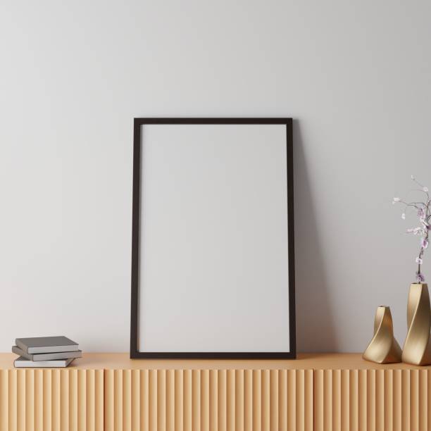 istock Vertical frame mockup in living room interior. 3d rendering, 3d illustration 1402972372