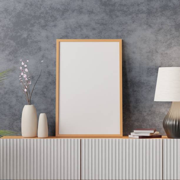 istock Frame mockup in living room interior. 3d rendering, 3d illustration 1402972398