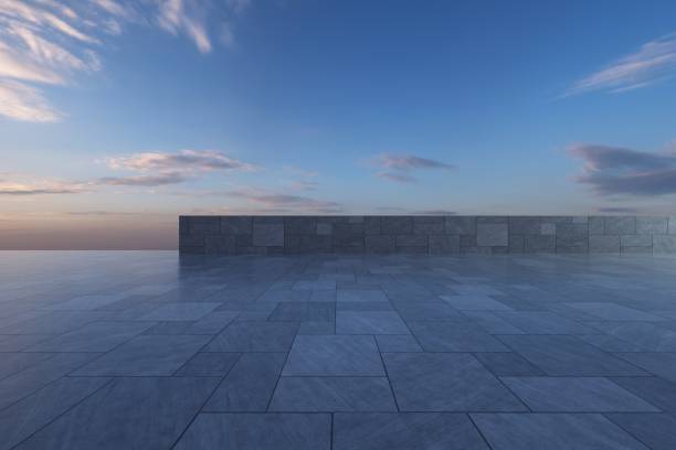 istock Open spaces with futuristic architecture and empty concrete floor 1402977876