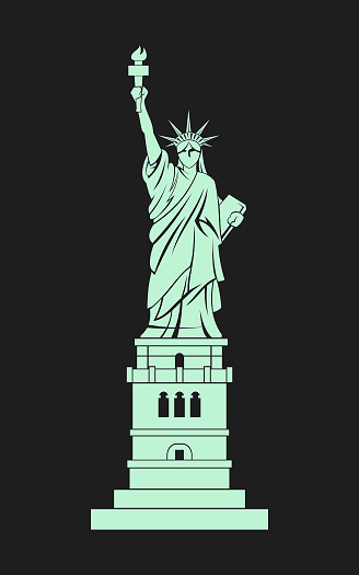 Stylized cut out silhouette of Statue of Liberty - an American symbol - vector icon for dark background