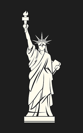 Stylized cut out silhouette of Statue of Liberty - an American symbol