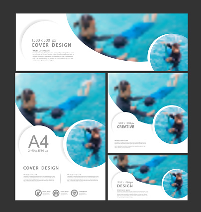 Vector presentation layout templates design corporate identity, Multipurpose template for slide, Brochure report cover, flyer, leaflets, Blurred image for example learning to swim with coach concept