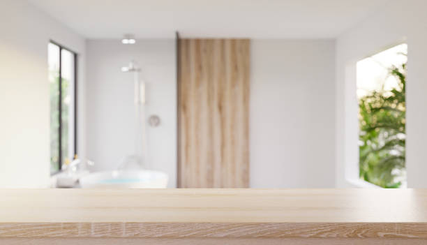 istock Tabletop for product display with blurred bathroom interior. 1402983431