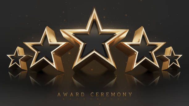 Award ceremony background with 3d gold star element and glitter light effect decoration. Award ceremony background with 3d gold star element and glitter light effect decoration. nomination stock illustrations
