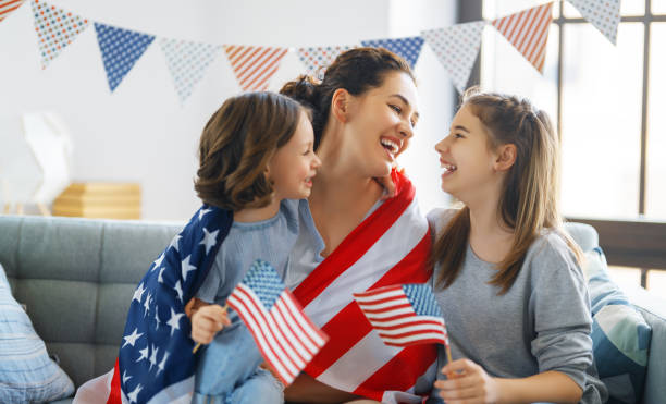 istock Family with American flag 1402984849