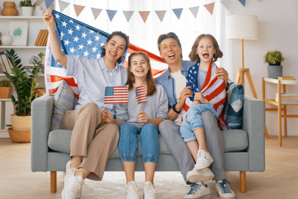 istock Family with American flag 1402984890
