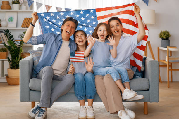 istock Family with American flag 1402984928
