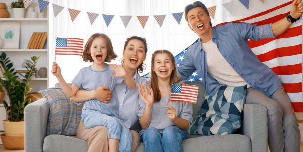 istock Family with American flag 1402984986