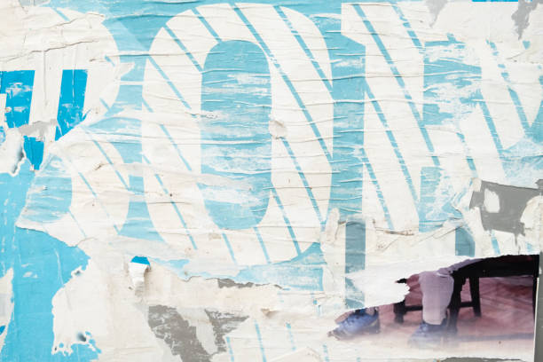 istock Torn and old street poster background, abstract paper collage texture 1402986092