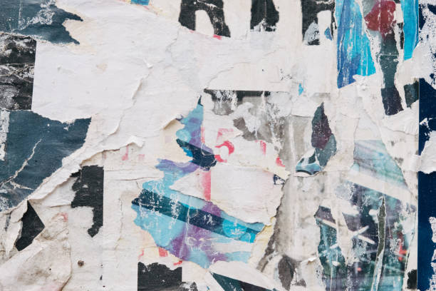 istock Torn and old street poster background, abstract paper collage texture 1402986318