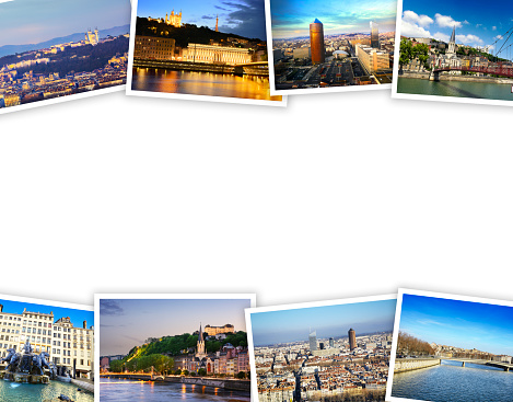 Heap of Lyon travel photos with a white background