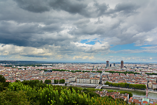 Cityscape and buildings of Lyon city in France