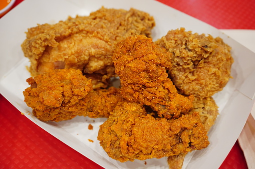Close Up Fried Chickens on white Plate