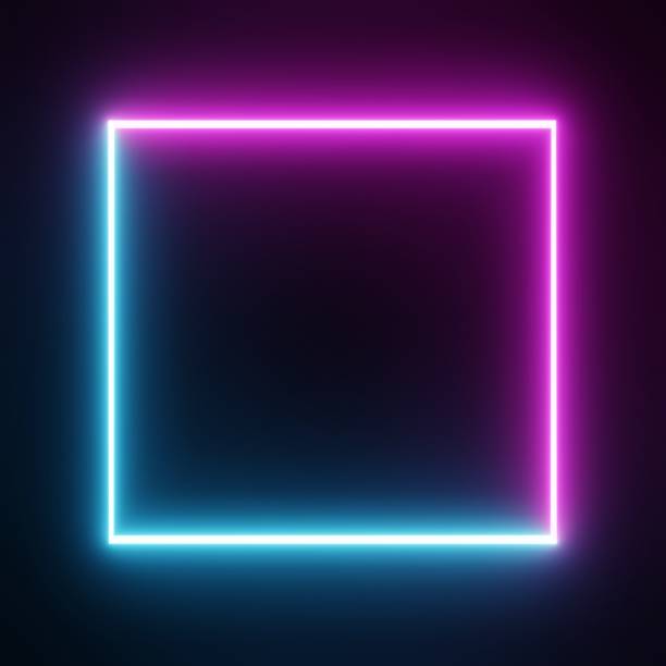 istock Square rectangle picture frame with two tone neon color motion graphic on isolated black background. Blue and pink light moving for overlay element. 3D illustration rendering. Empty copy space middle 1402994761