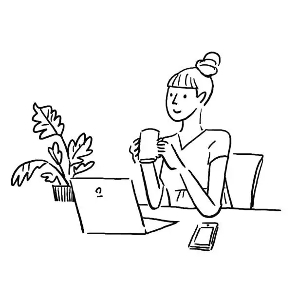 Vector illustration of Computers and Women Remote Work Break
