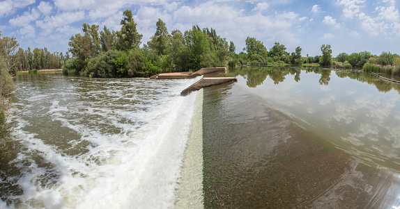 Guadiana River diversion dam near La Fabrica de la Luz, Merida, Badajoz, Spain