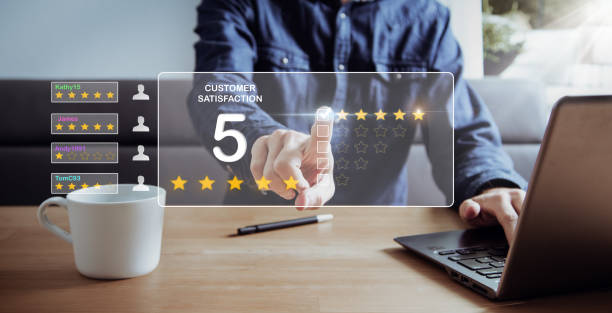istock Customer review satisfaction feedback survey concept, User give rating to service experience on online application, Customer can evaluate quality of service leading to reputation ranking of business. 1403008909