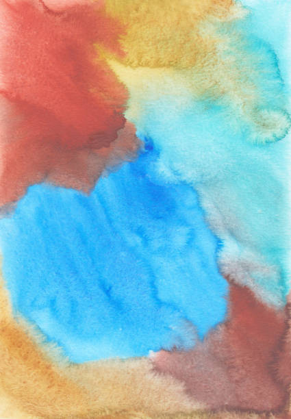 istock Abstract colorful watercolor background texture, hand painted. Artistic blue, brown, orange backdrop, stains on paper. 1403012749