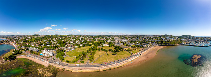 Panorama of Torquay seafront with Torre Abbey Meadows
