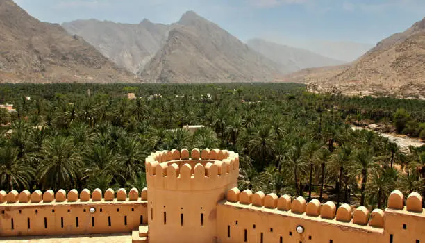 View of old village of Al Hamra from the rooftop of the Nizwa fort in the Oman