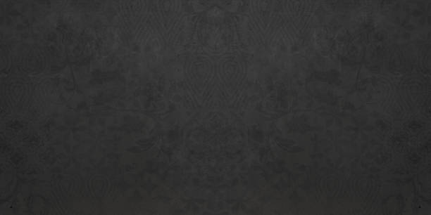 Old black vintage shabby damask arabesque patchwork tiles stone concrete cement wall texture background