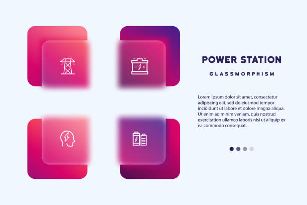 ilustrações, clipart, desenhos animados e ícones de conjunto de ícones da estação de energia. bateria, estação elétrica. estilo de morfismo de vidro. ícone da linha vetorial para negócios e publicidade - isometric natural gas power station nuclear reactor