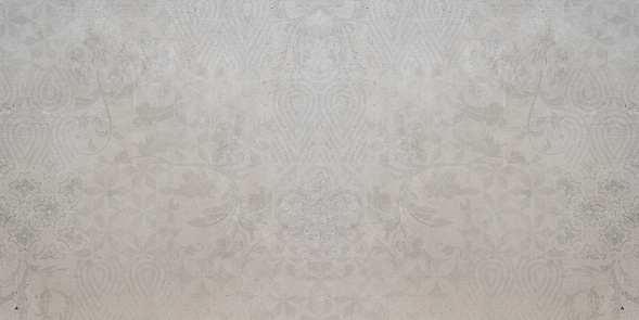 Old gray grey vintage shabby damask arabesque patchwork tiles stone concrete cement wall texture background