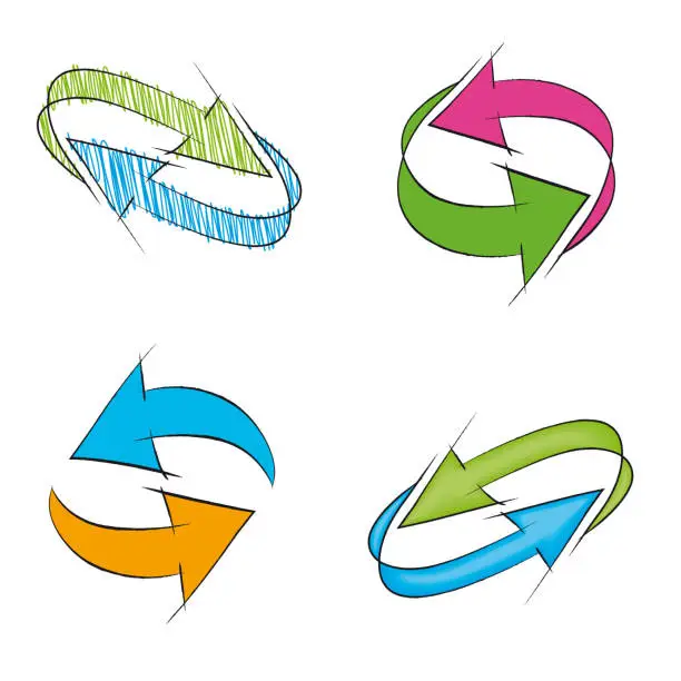 Vector illustration of Circular arrows, schematic vector illustration