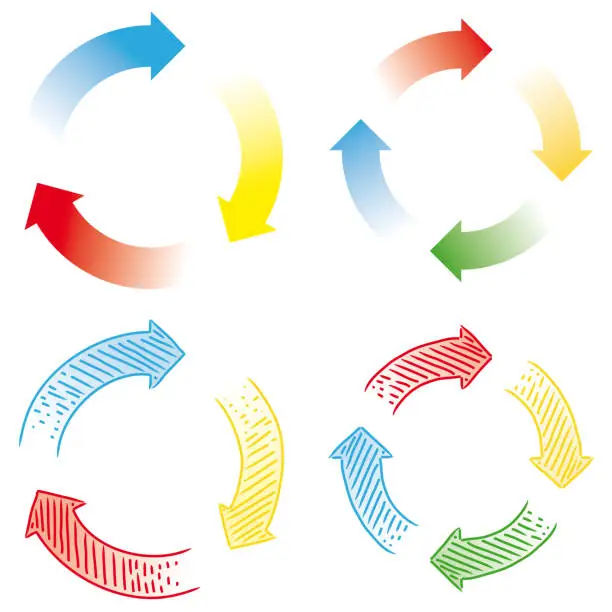 Vector illustration of Circular arrows, schematic vector illustration