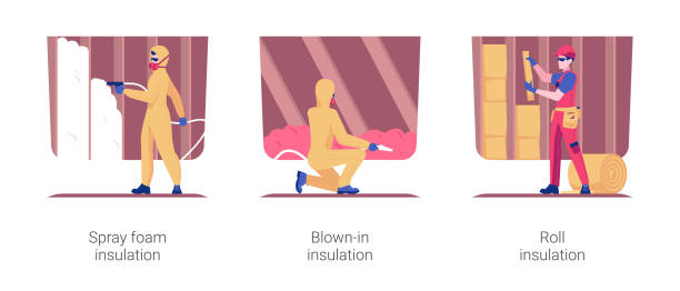 stockillustraties, clipart, cartoons en iconen met private house insulation isolated concept vector illustrations. - isolatiemateriaal