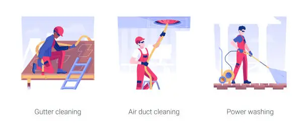 Vector illustration of Property cleaning services isolated concept vector illustrations.