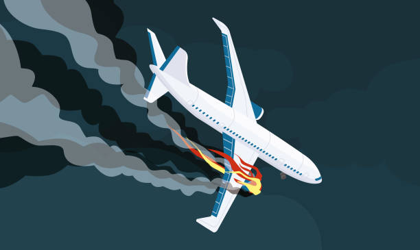 Airplane accident vector illustration. Airplane accident vector illustration. Fire and smoke are visible on the wings of a crashing plane. airplane crash stock illustrations