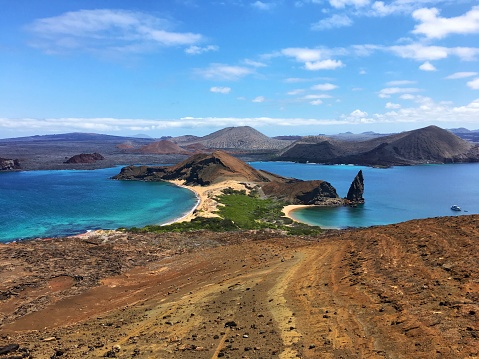 Iconic view of Pinnacle Rock on Isla Bartalomé in the Galapagos