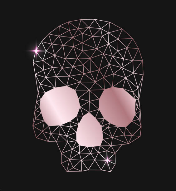 Rose golden low poly skull illustration Rose golden low poly geometric skull isolated over black, Halloween holiday design element vector illustration. clip art of a dead rose stock illustrations