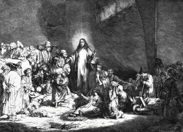 어린아이들을 낳으신 그리스도, 병든 자를 고치심예수, hundertguldenblatt - rembrandt stock illustrations