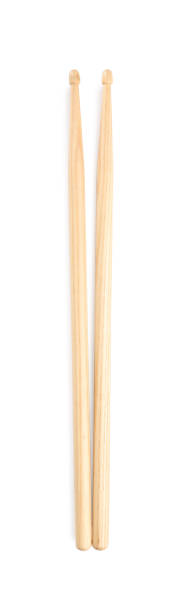 istock Two wooden drumsticks on white background, top view 1403029641