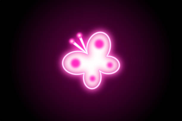 Pink neon glowing butterfly icon illustration