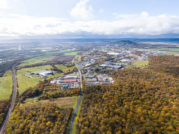 Industrial city view and natural  forest view together. Toul city, Meurthe-et-Moselle, Lorraine, France stock photo