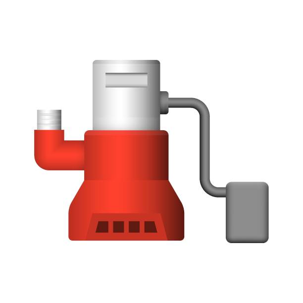 Sump pump or submersible pump vector icon design. Sump pump or submersible pump vector icon design. Ejector for industry to drain water, sewage and wastewater from basement or cellar of building, ditch, garden, septic tank and trench by replacement or dewatering. electric motor white background stock illustrations