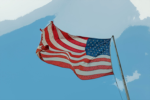 comic book styled flag of the USA at rainy weather