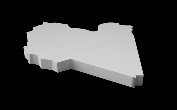 リビア 3d マップ 地理地図作成とトポロジ シーブルー サーフェス 3d イラストレーション - libya flag libyan flag three dimensional shape ストックフォトと画像