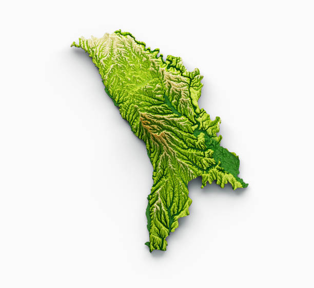 istock Moldova Map Shaded relief Color Height map on the sea Blue Background 3d illustration 1403033507