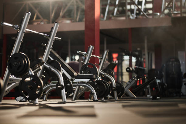 istock Group of exercise machines and equipment in a gym. 1403037671