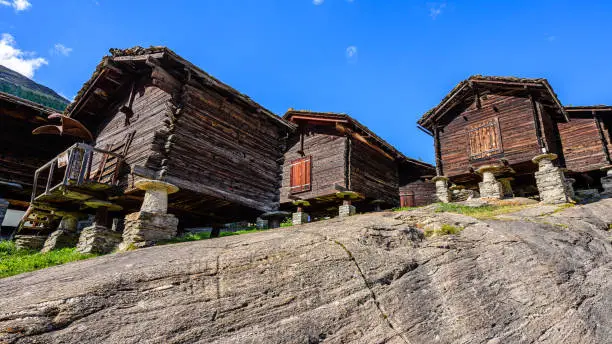 Wooden beam houses in Saas Fee, Switzerland.