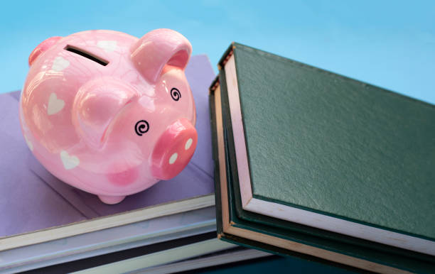 istock Pink piggy bank with books 1403038235