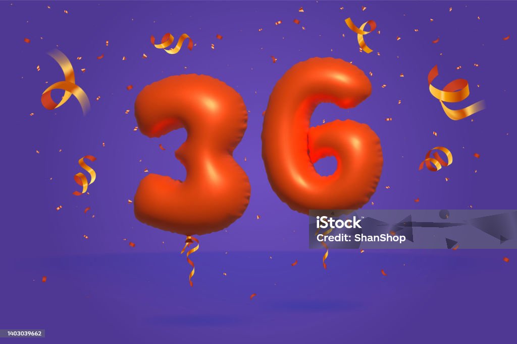 Orange Helium Balloon 3d Number 36 Stock Illustration - Download Image