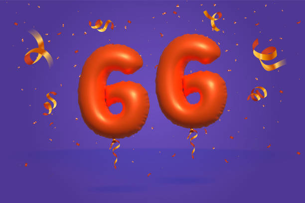 Orange Helium Balloon 3D Number 66 3d number 66 Sale off discount promotion made of realistic confetti Foil 3d Orange helium balloon vector. Illustration for selling poster, banner ads, shopping bag, gift box, birthday, anniversary number 66 stock illustrations