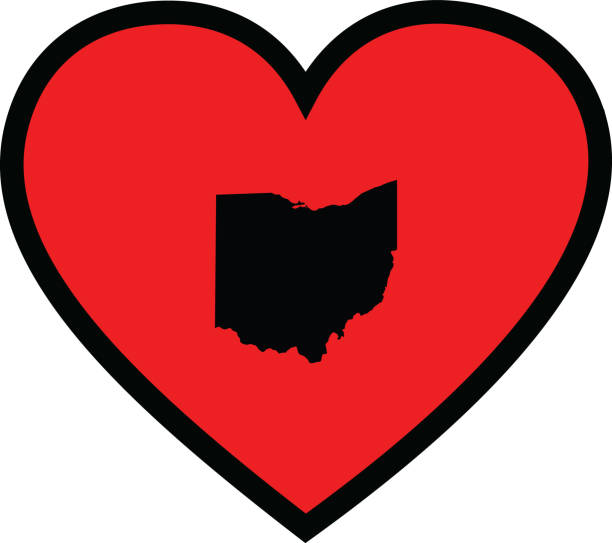 Black Map of US federal state of Ohio inside red heart shape with black stroke vector illustration of Black Map of US federal state of Ohio inside red heart shape with black stroke columbus ohio sign stock illustrations